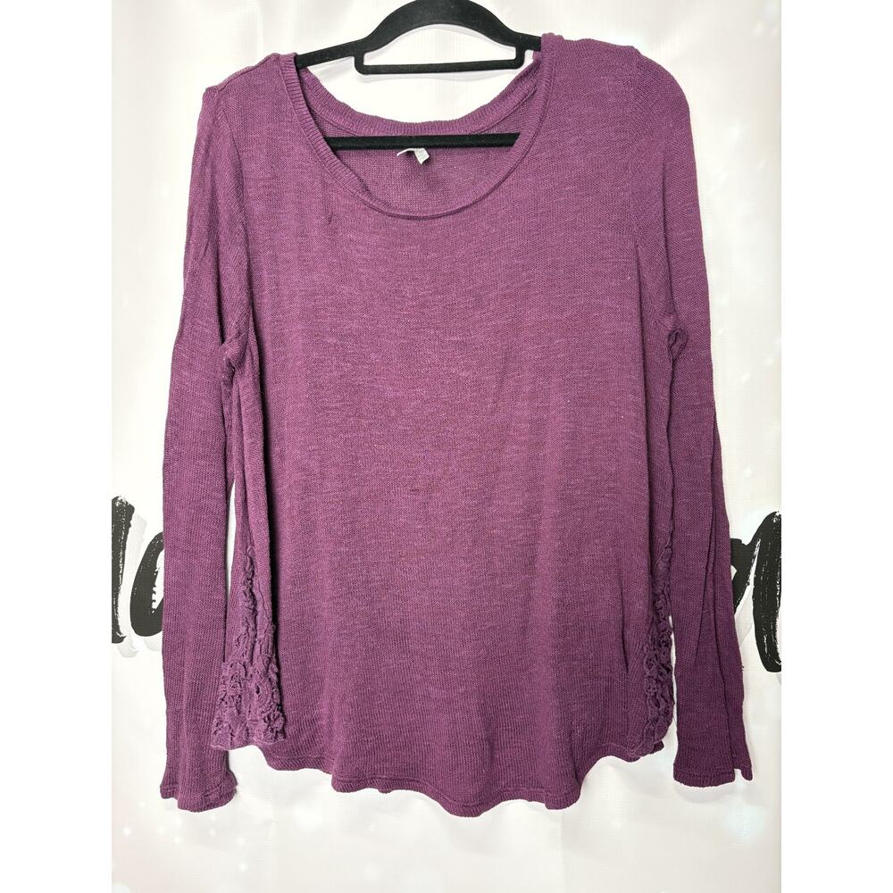 Vintage Y2K Mudd XL‎ Long Sleeve Lace Cutout Thin Sweater Purple Gorp Casual